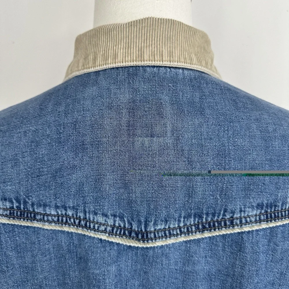 Men's GAP NWT Pearl Snap Denim Shirt XL Medium Wash Corduroy Collar Long‎ Sleeve